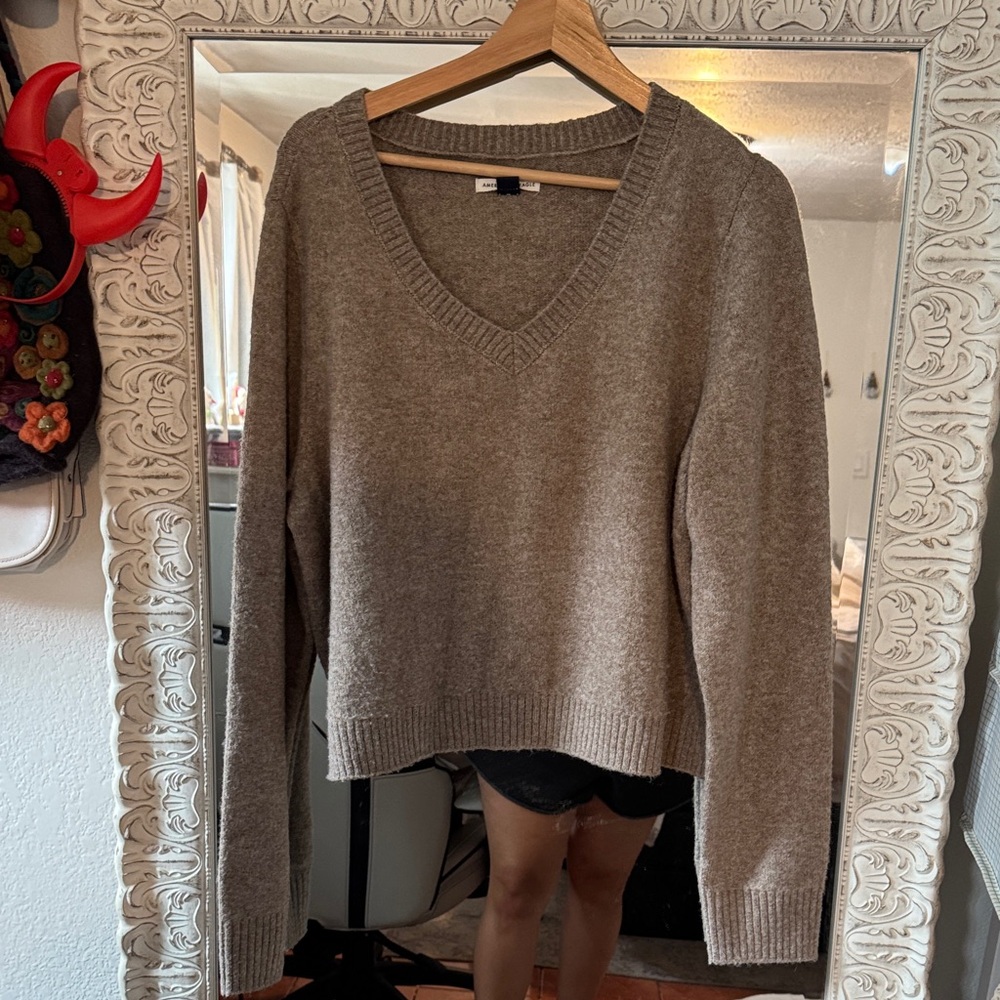 American Eagle Outfitters Taupe V-Neck Sweater